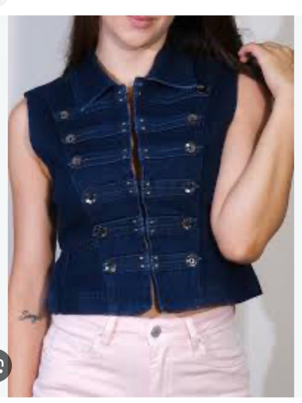 DenimMilitary-Style Sleeveless Crop Top/ vest